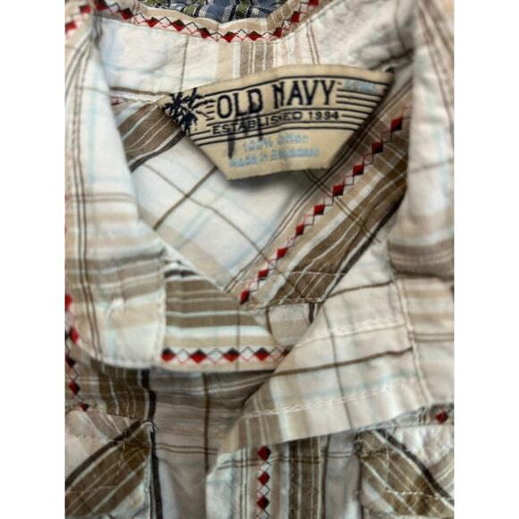 Vintage Old Navy Plaid Western Button Down Short Sleeve Short Pearl Snap 6-12 - Picture 9 of 9